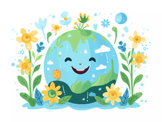 世界地球日珍爱美丽地球守护自然环境插画